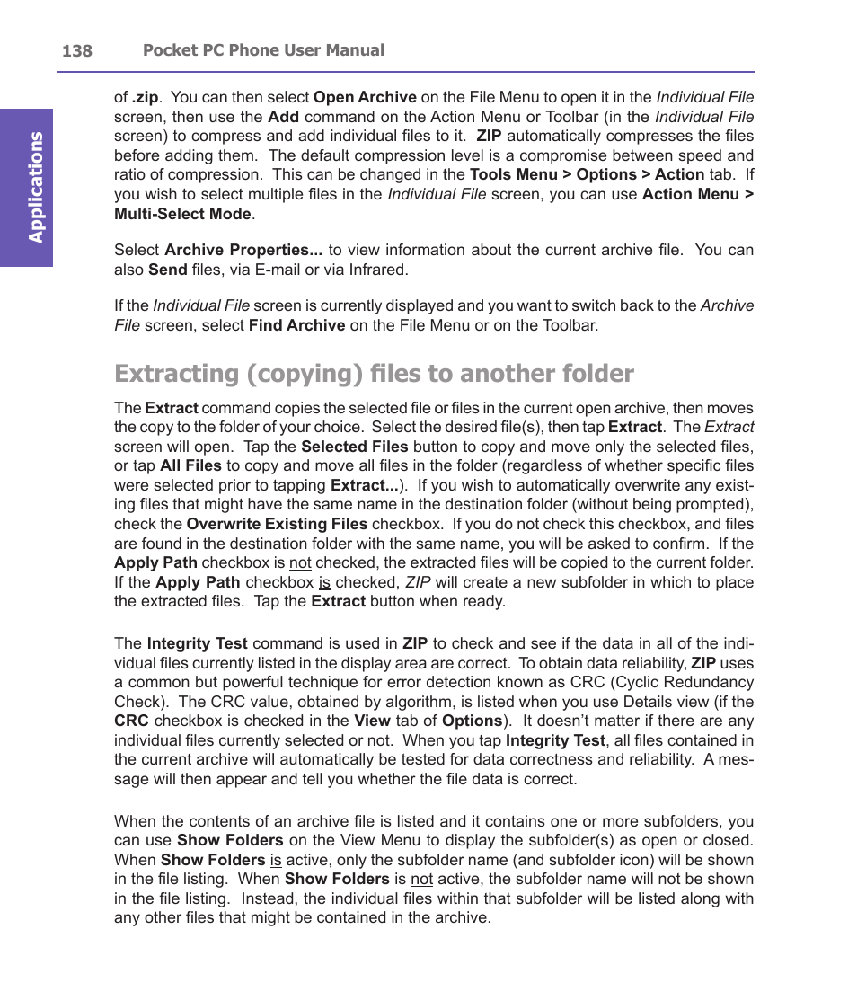 Extracting (copying) files to another folder | i-mate PDA2 User Manual | Page 138 / 177