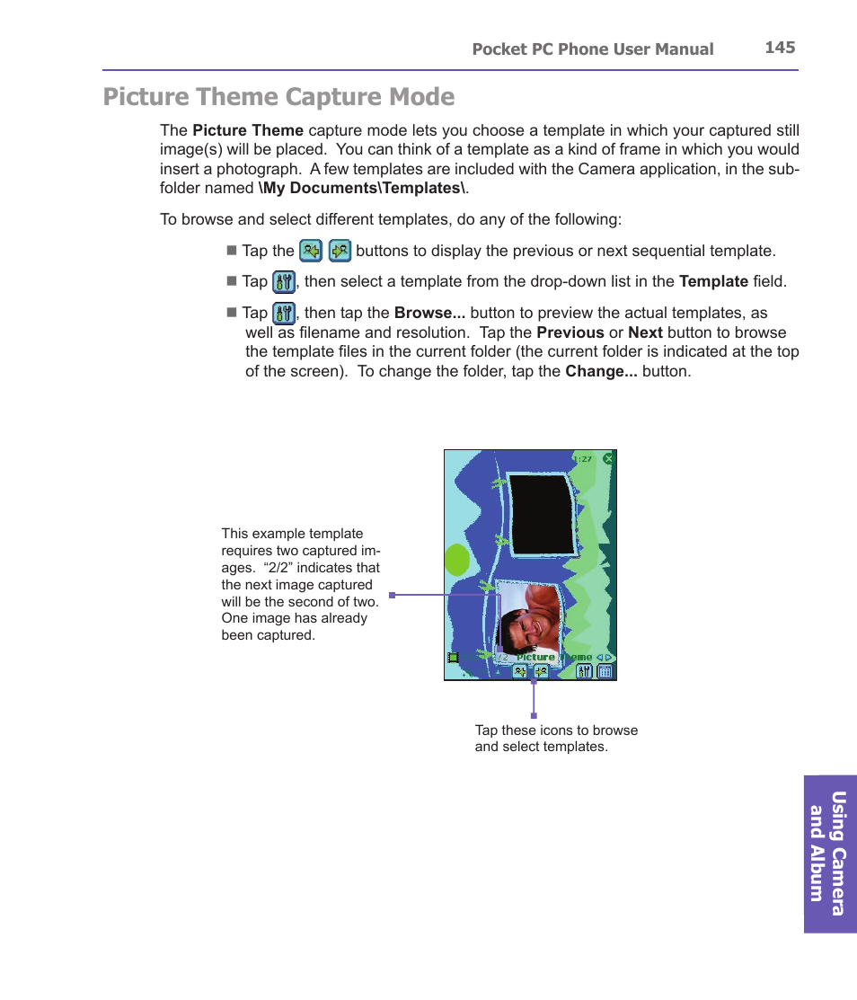 Picture theme capture mode | i-mate PDA2 User Manual | Page 145 / 177