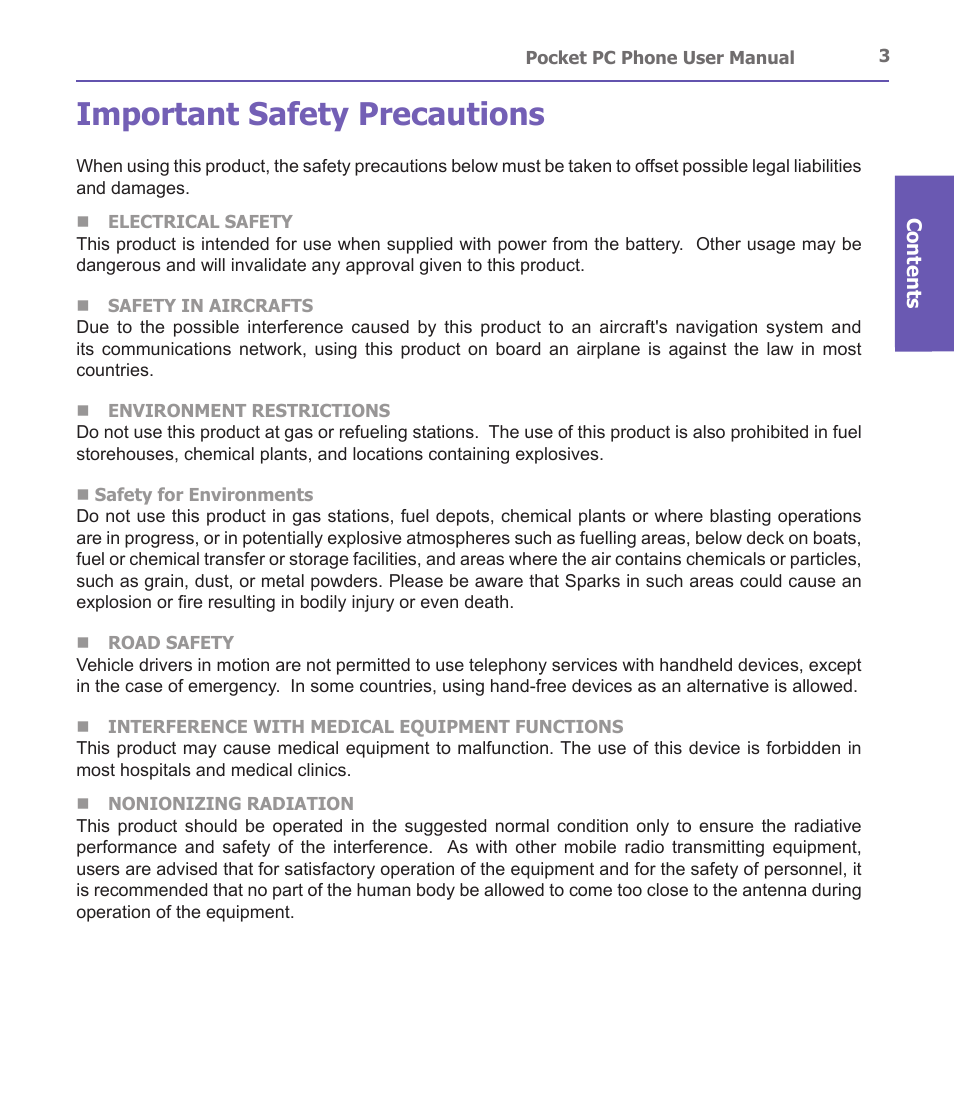 Important safety precautions | i-mate PDA2 User Manual | Page 3 / 177