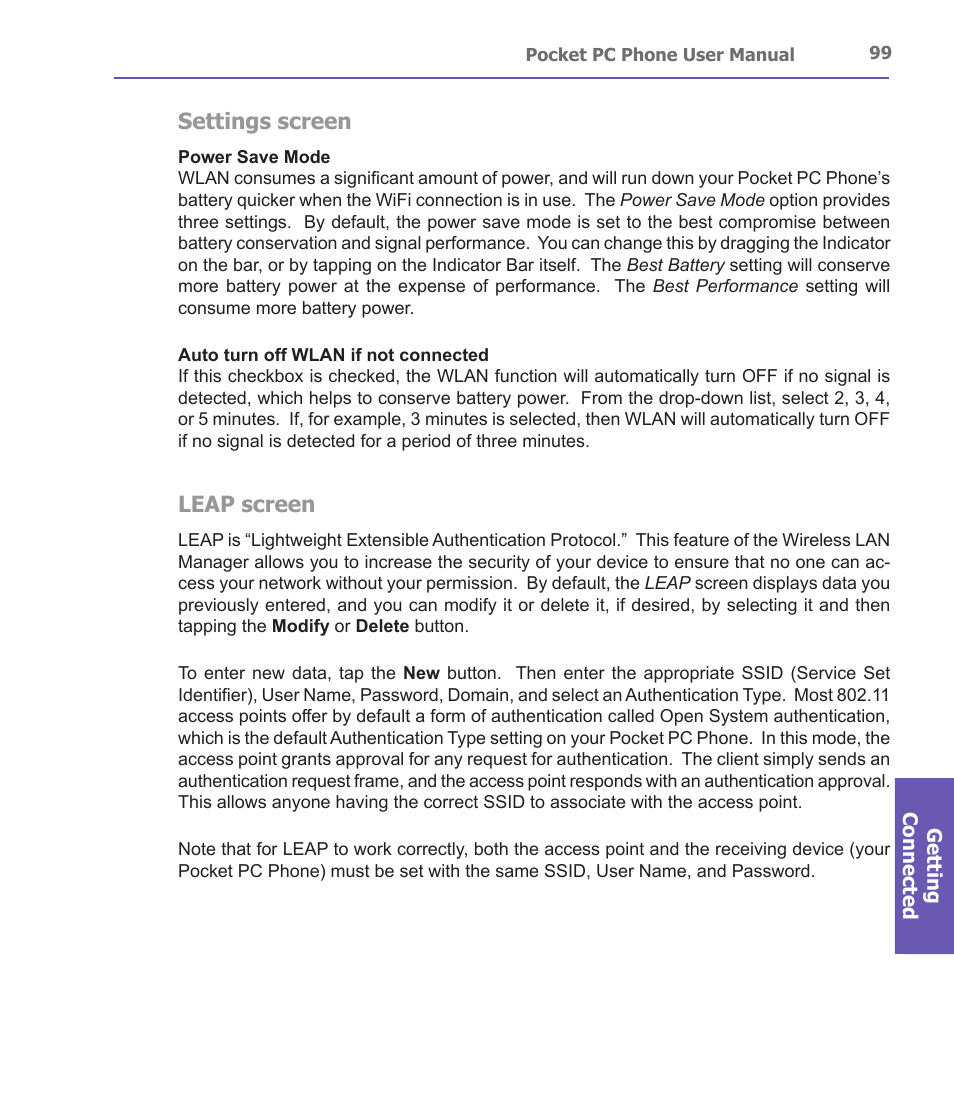 Settings screen, Leap screen | i-mate PDA2 User Manual | Page 99 / 177