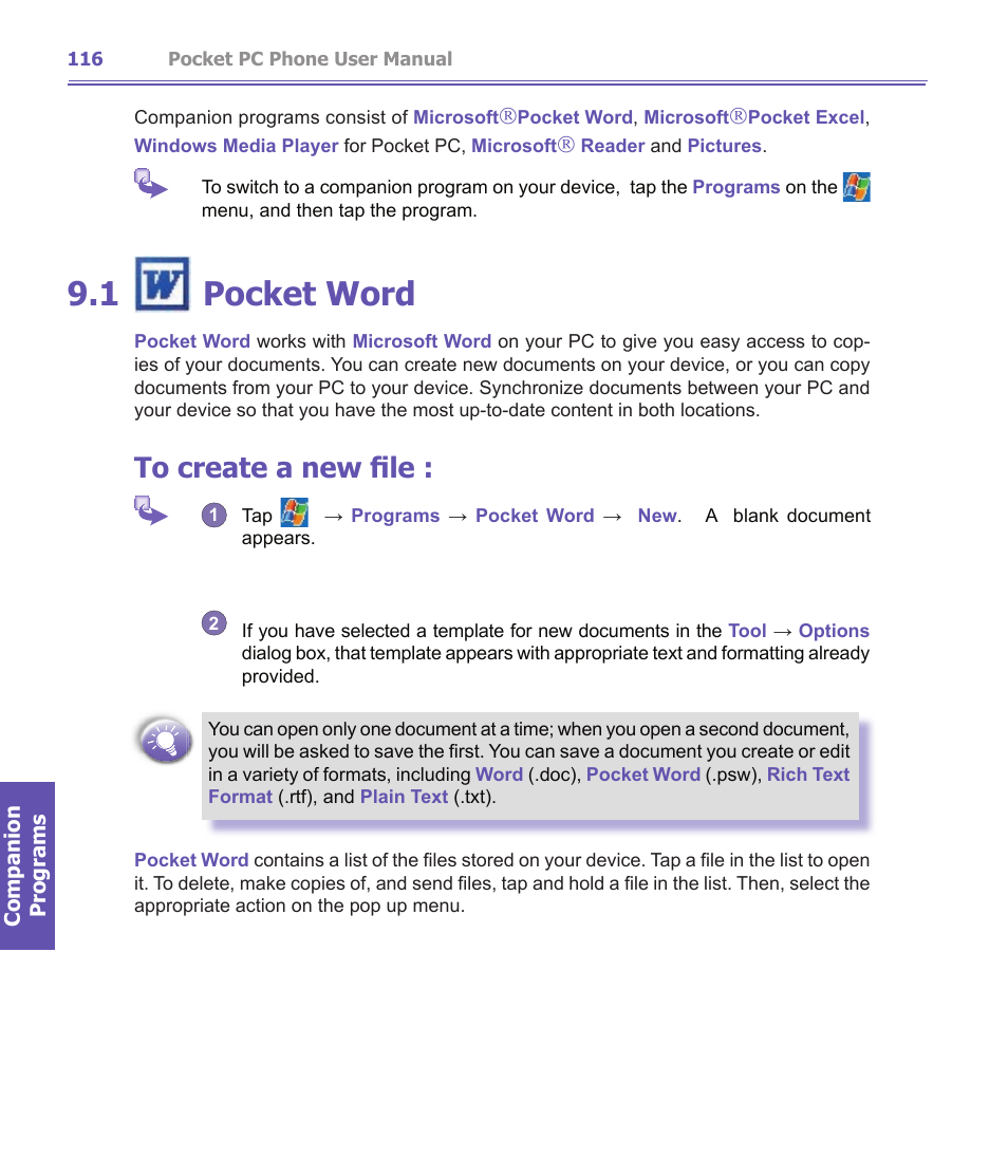 1 pocket word | i-mate PDA2K EVDO User Manual | Page 116 / 176