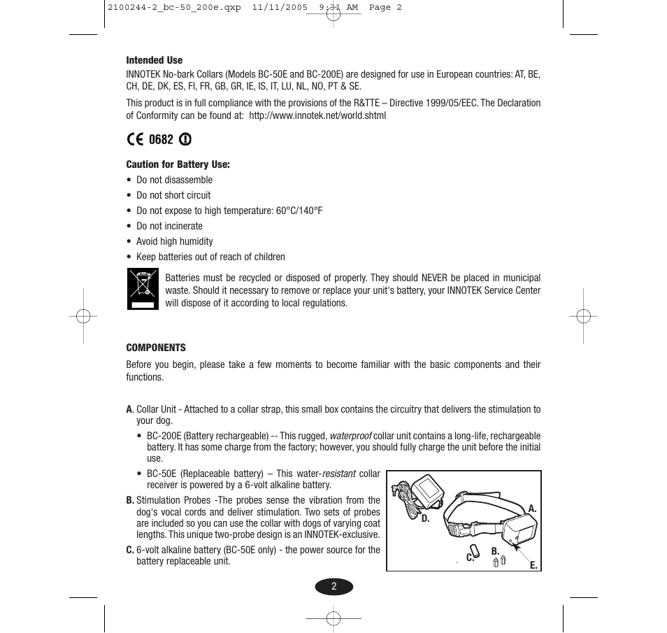 Innotek Automatic No-bark Collar BC-50E User Manual | Page 2 / 48