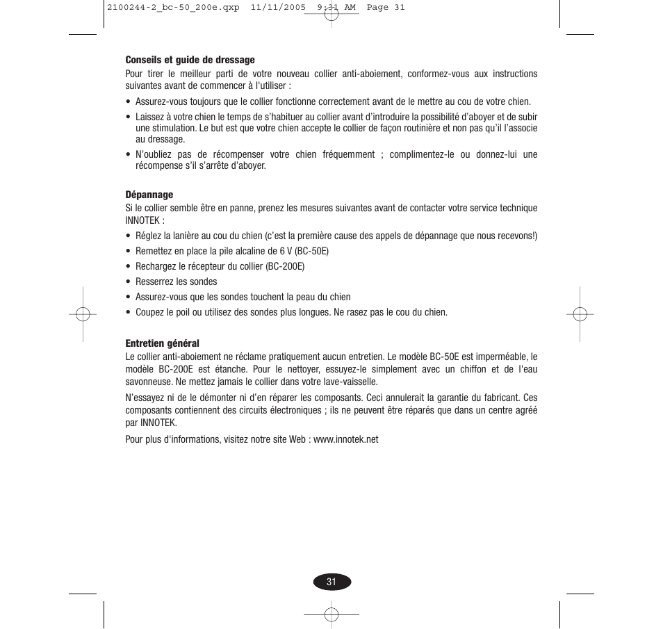 Innotek Automatic No-bark Collar BC-50E User Manual | Page 31 / 48