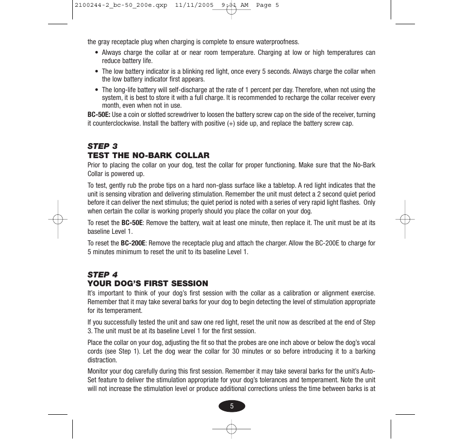 Innotek Automatic No-bark Collar BC-50E User Manual | Page 5 / 48