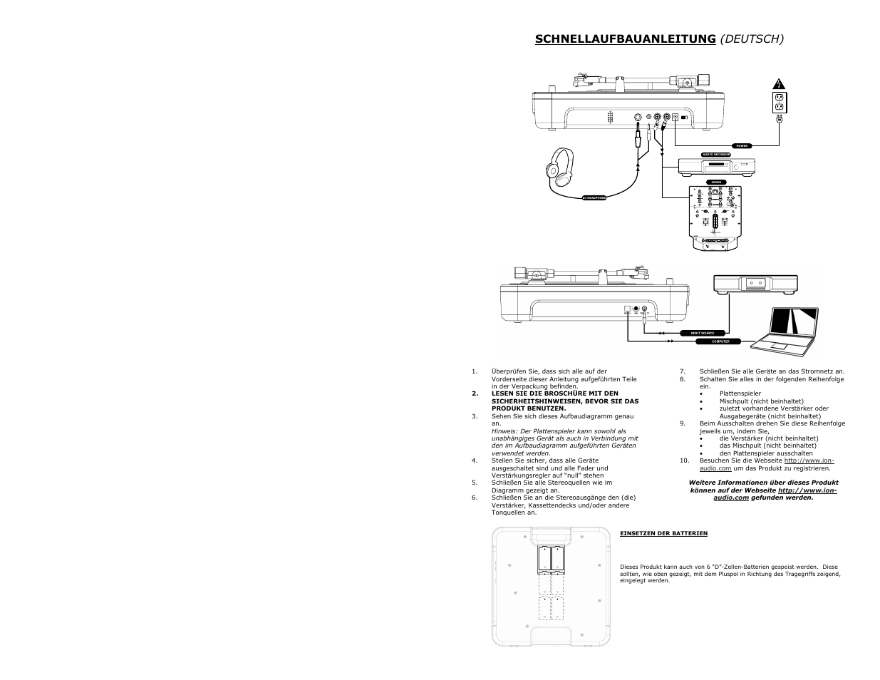 Schnellaufbauanleitung (deutsch) | ION IPTUSB User Manual | Page 6 / 12