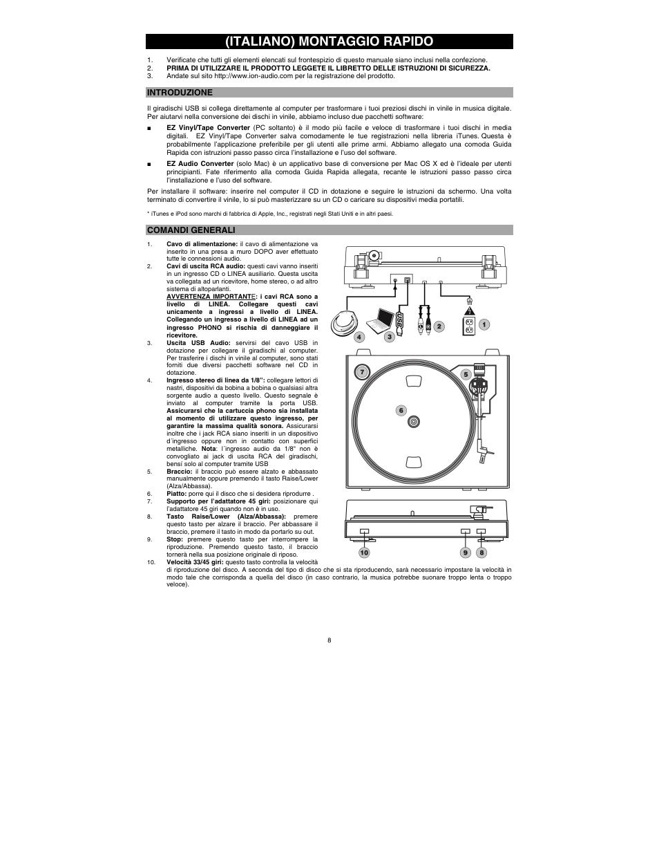 Italiano) montaggio rapido | ION Audio TTUSB05XL User Manual | Page 10 / 12