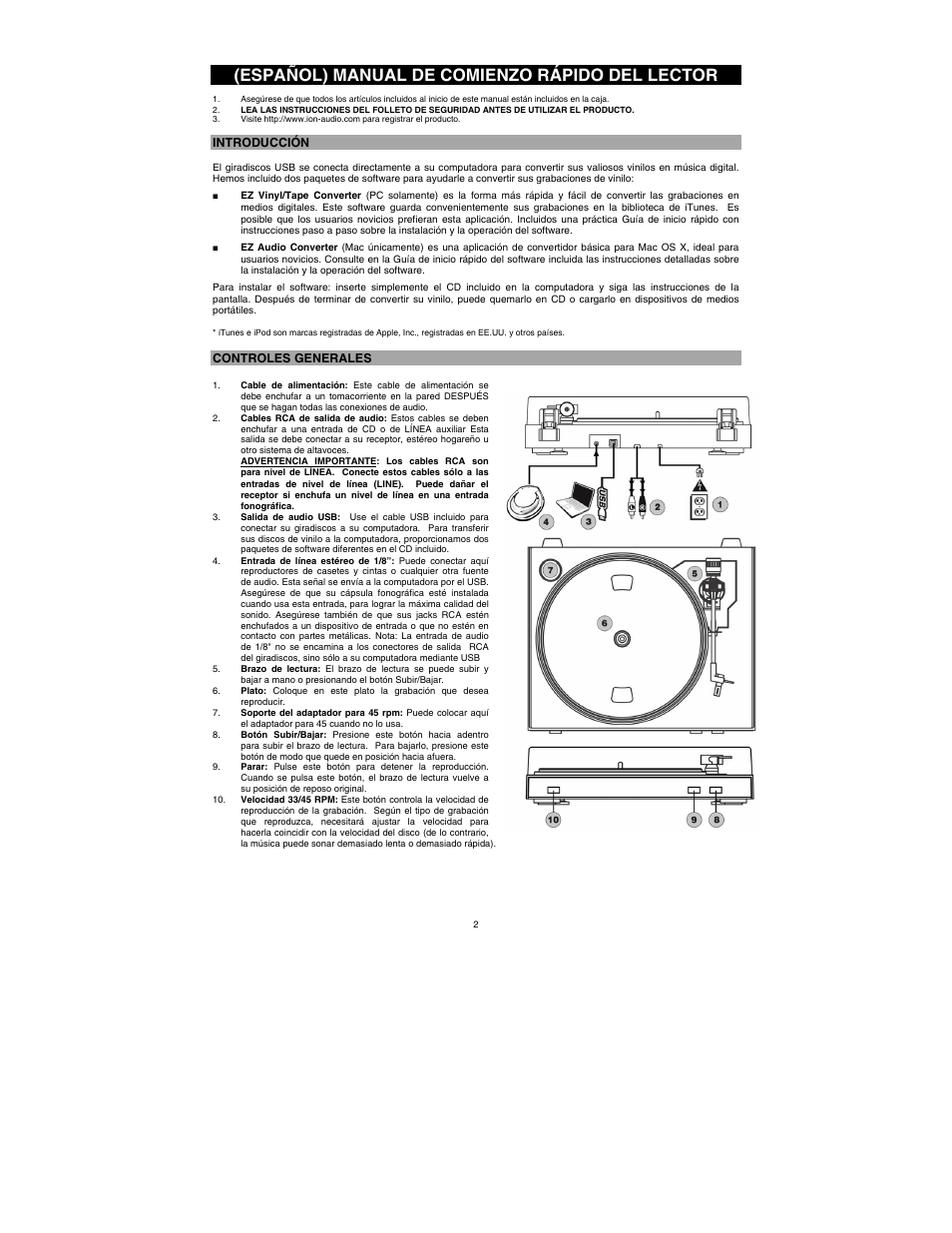Español) manual de comienzo rápido del lector | ION Audio TTUSB05XL User Manual | Page 4 / 12