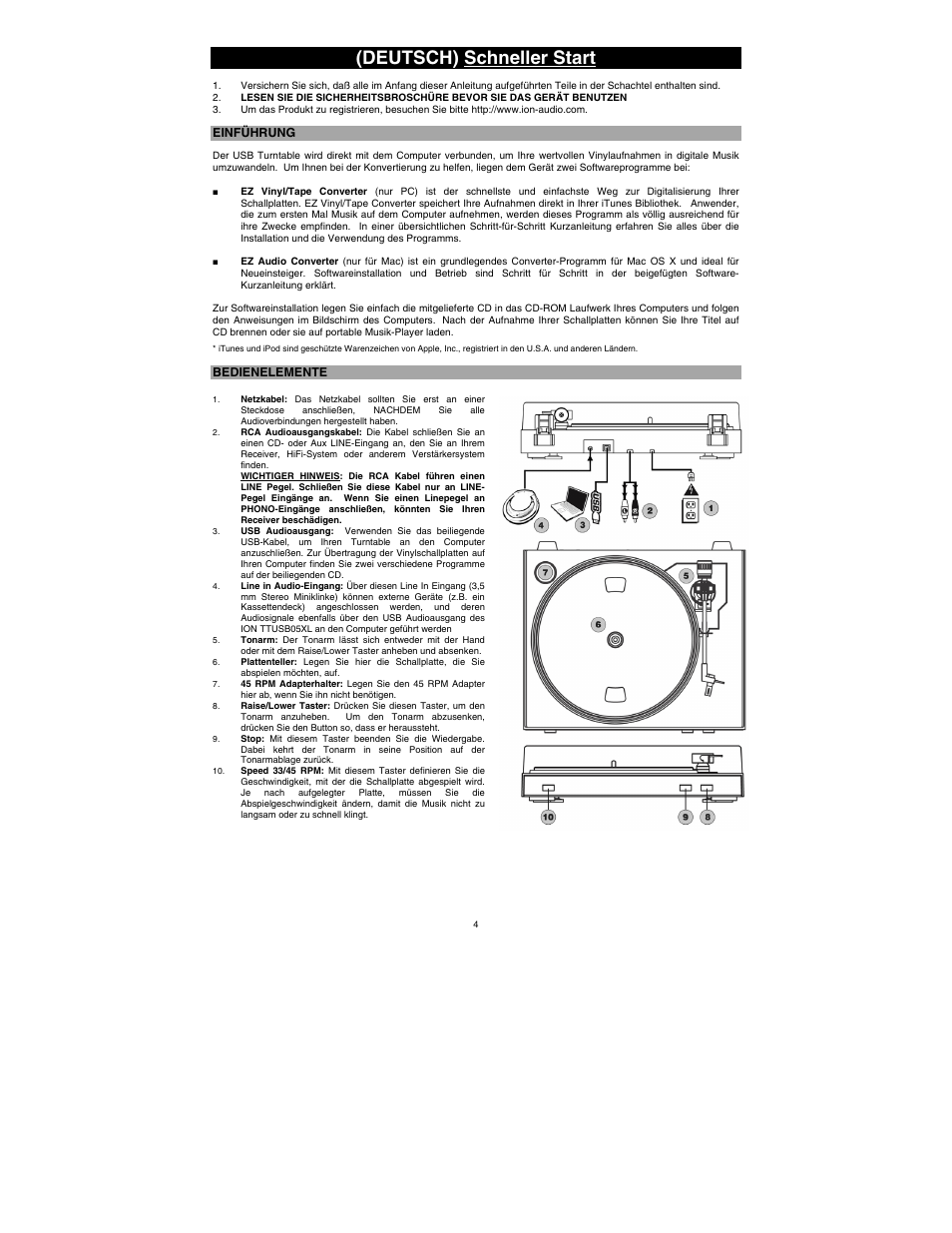 Deutsch) schneller start | ION Audio TTUSB05XL User Manual | Page 6 / 12