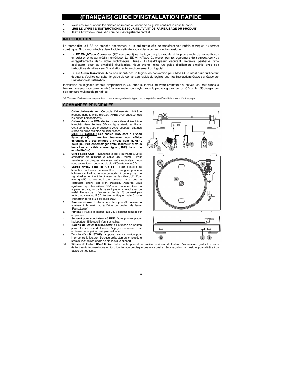Français) guide d’installation rapide | ION Audio TTUSB05XL User Manual | Page 8 / 12