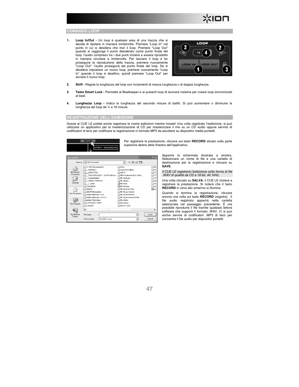 Comando loop, Registrazione dell’esibizione | ION iCUE User Manual | Page 47 / 56