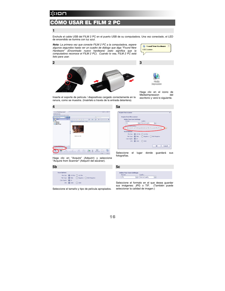 Cómo usar el film 2 pc | ION FILM 2 PC User Manual | Page 16 / 64