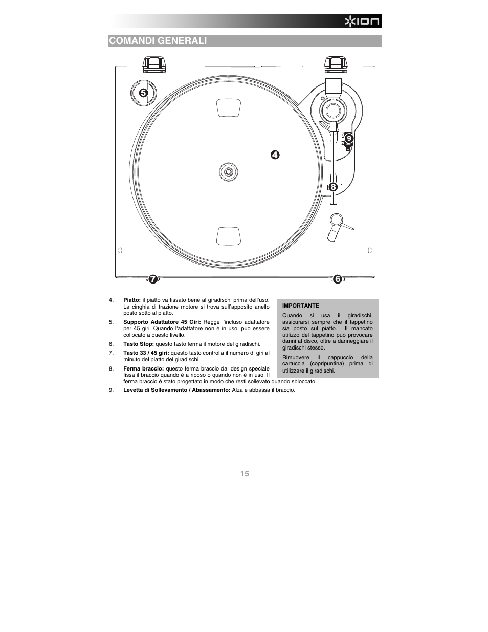 Comandi generali | ION Audio Profile LP User Manual | Page 15 / 20
