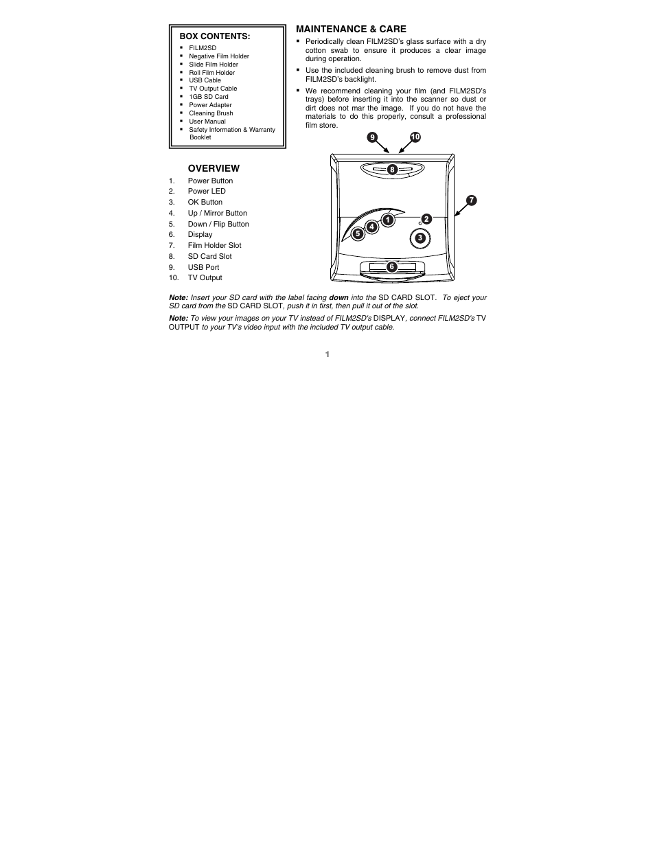 Maintenance & care, Overview | ION Audio Film 2 SD (Black) User Manual | Page 3 / 40