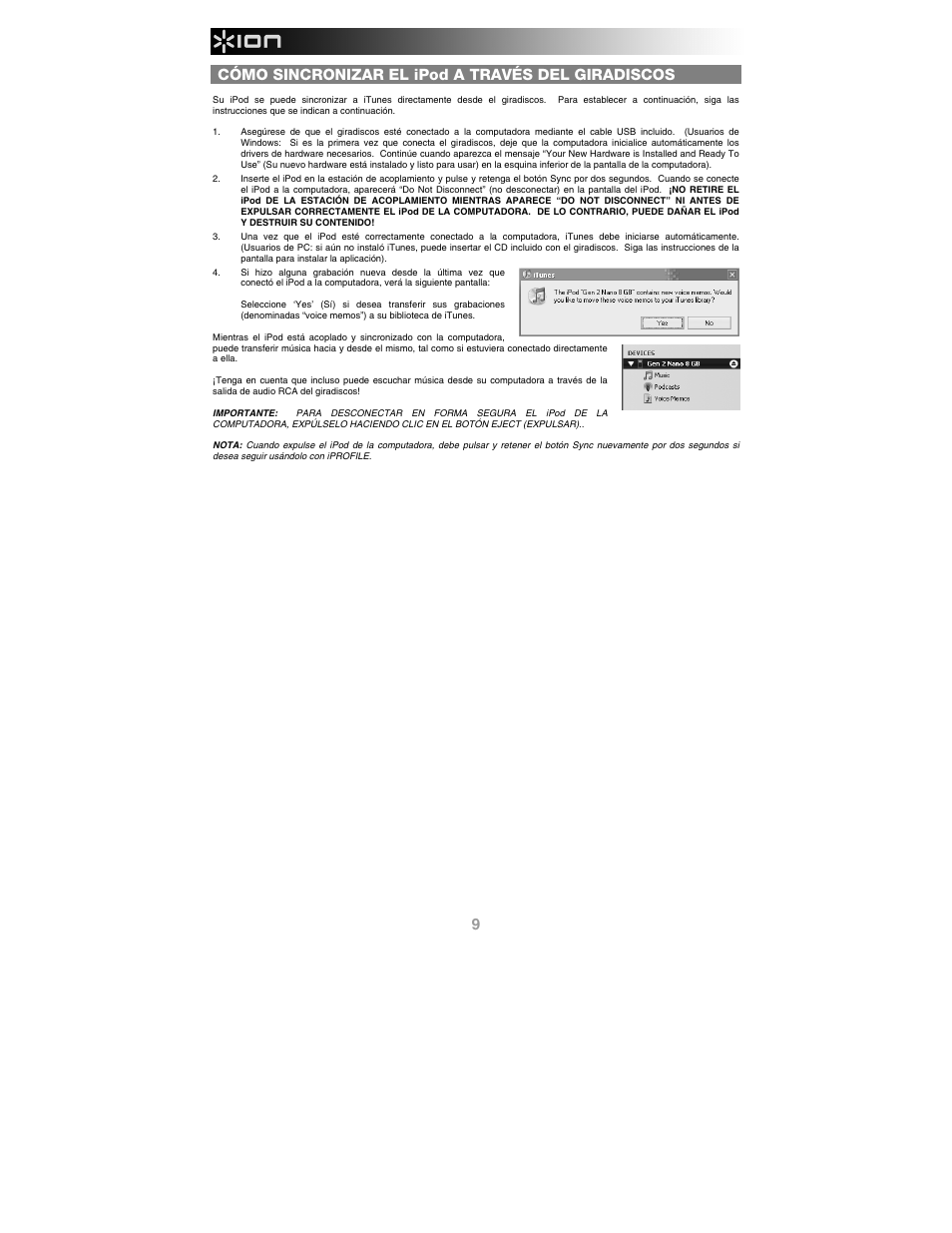 Cómo sincronizar el ipod a través del giradiscos | ION Audio iProfile User Manual | Page 10 / 32