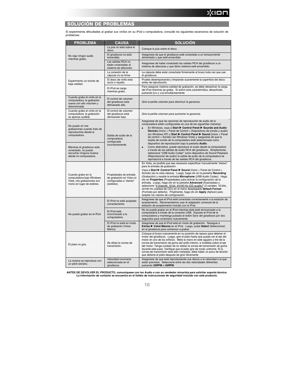 Solución de problemas | ION Audio iProfile User Manual | Page 11 / 32