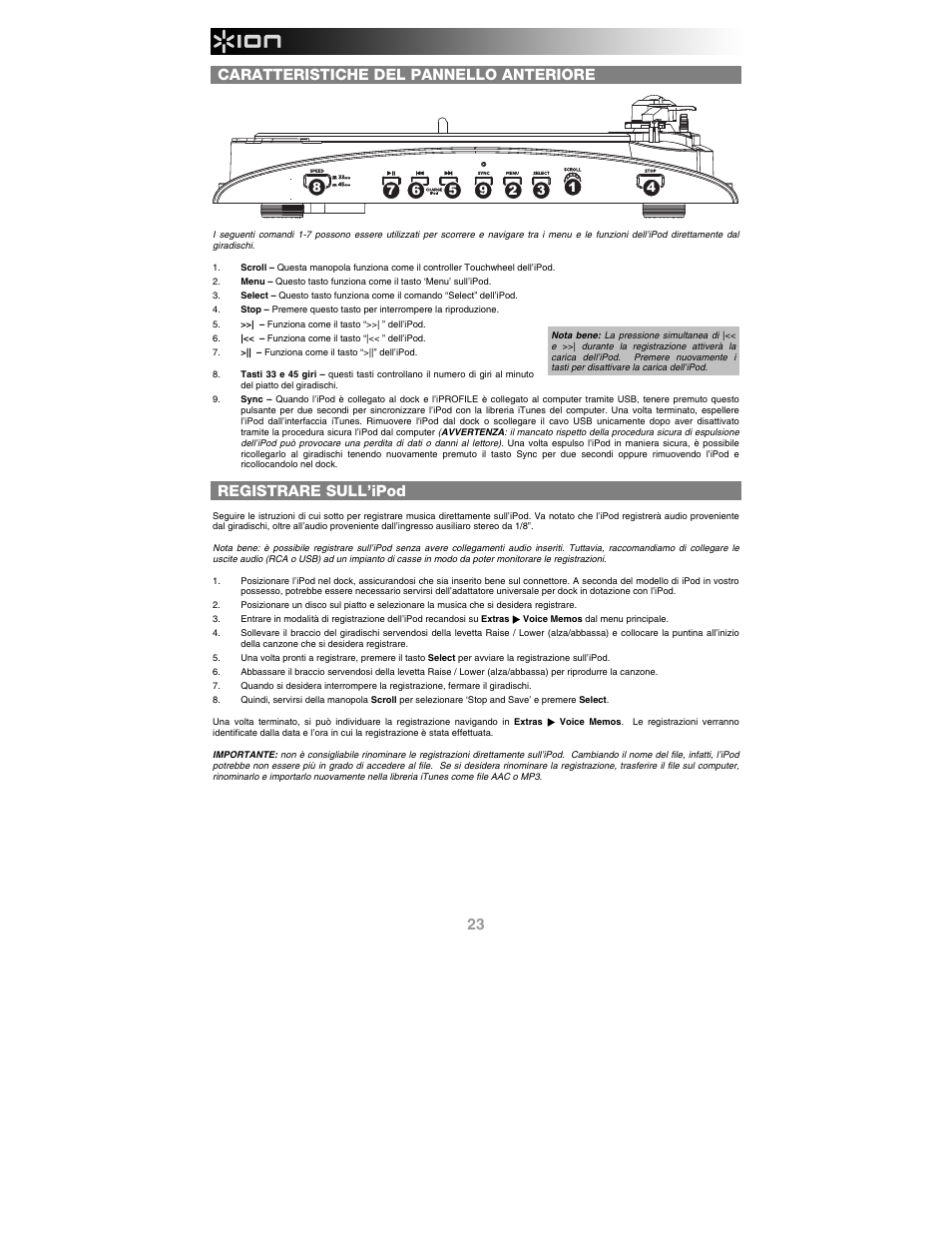 Caratteristiche del pannello anteriore, Registrare sull’ipod | ION Audio iProfile User Manual | Page 24 / 32