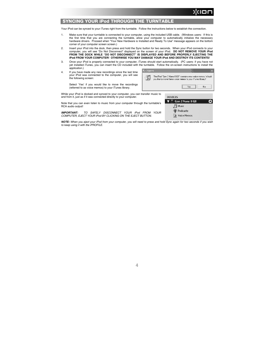 Syncing your ipod through the turntable | ION Audio iProfile User Manual | Page 5 / 32