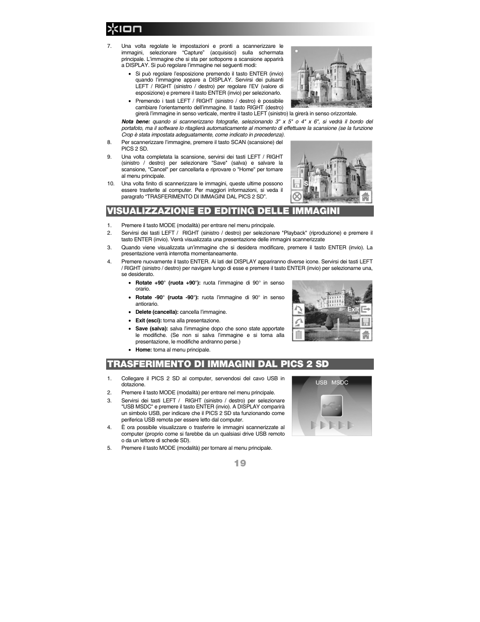 Visualizzazione ed editing delle immagini, Trasferimento di immagini dal pics 2 sd | ION PICS 2 SD User Manual | Page 20 / 32