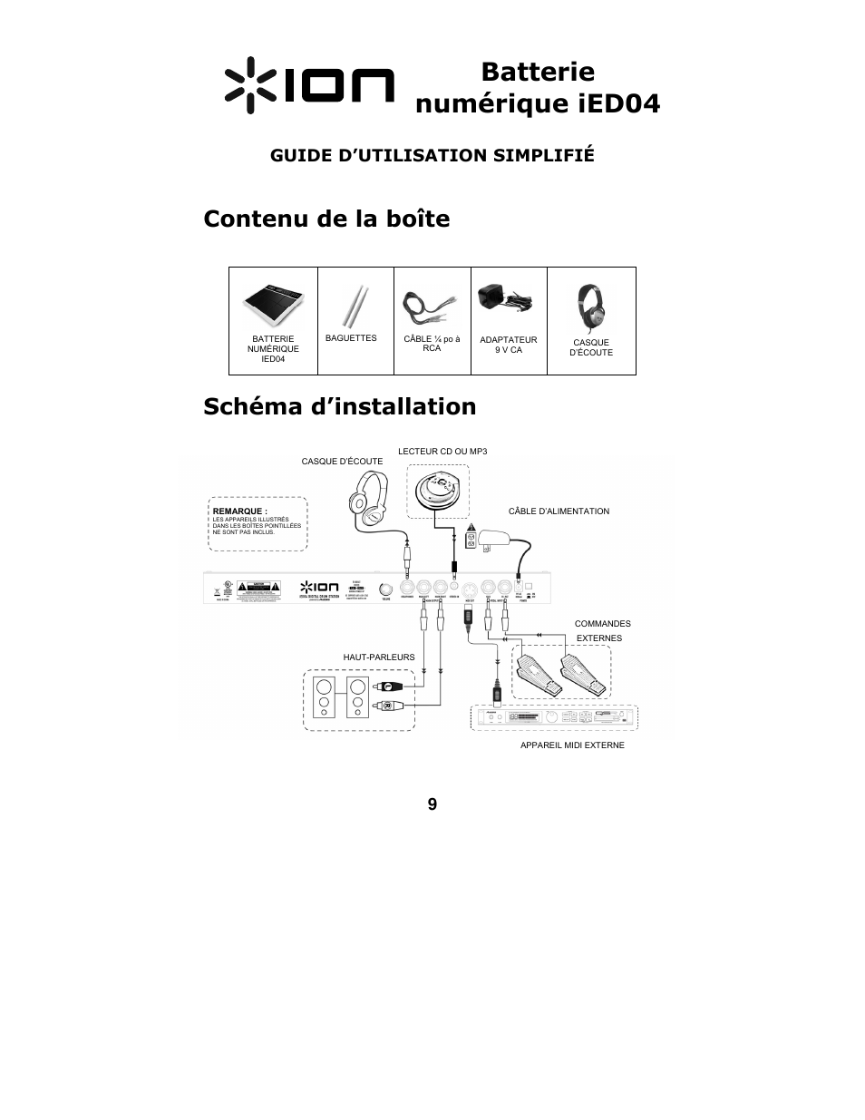 Batterie numérique ied04, Contenu de la boîte, Schéma d’installation | Guide d’utilisation simplifié | ION IED04 User Manual | Page 11 / 24