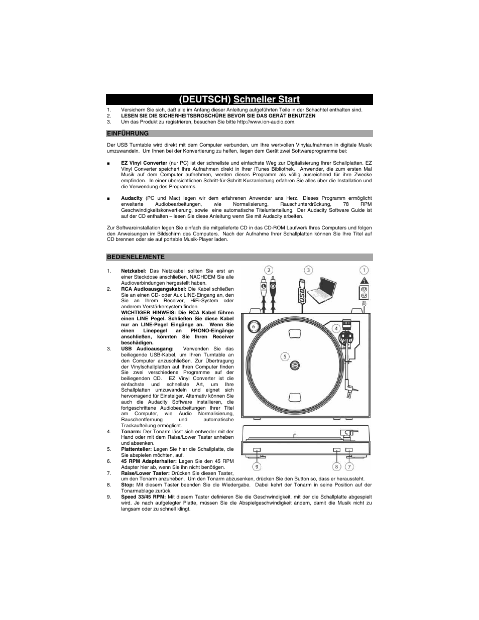 Deutsch) schneller start | ION TTUSB05 User Manual | Page 6 / 12