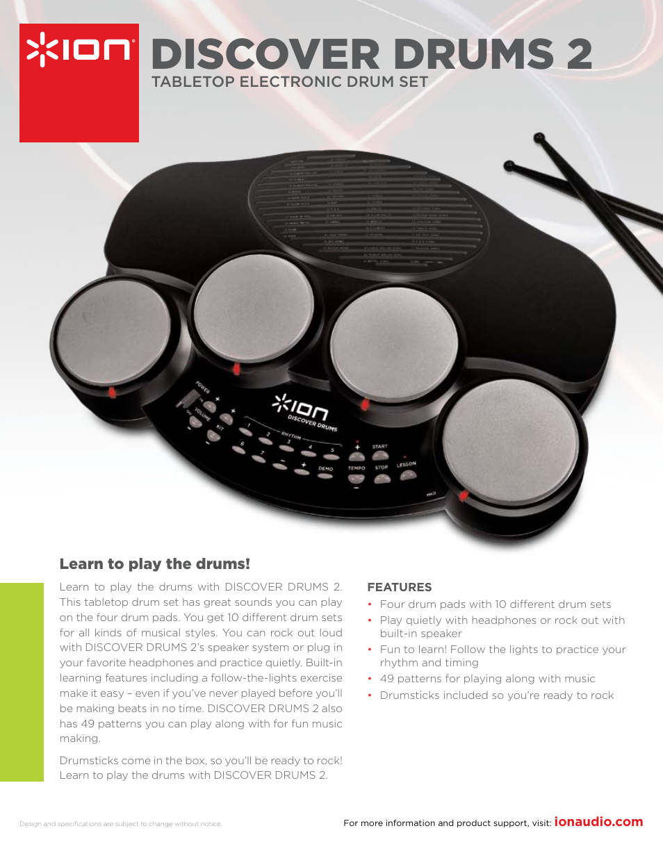ION DISCOVER DRUMS 2 User Manual | 1 page