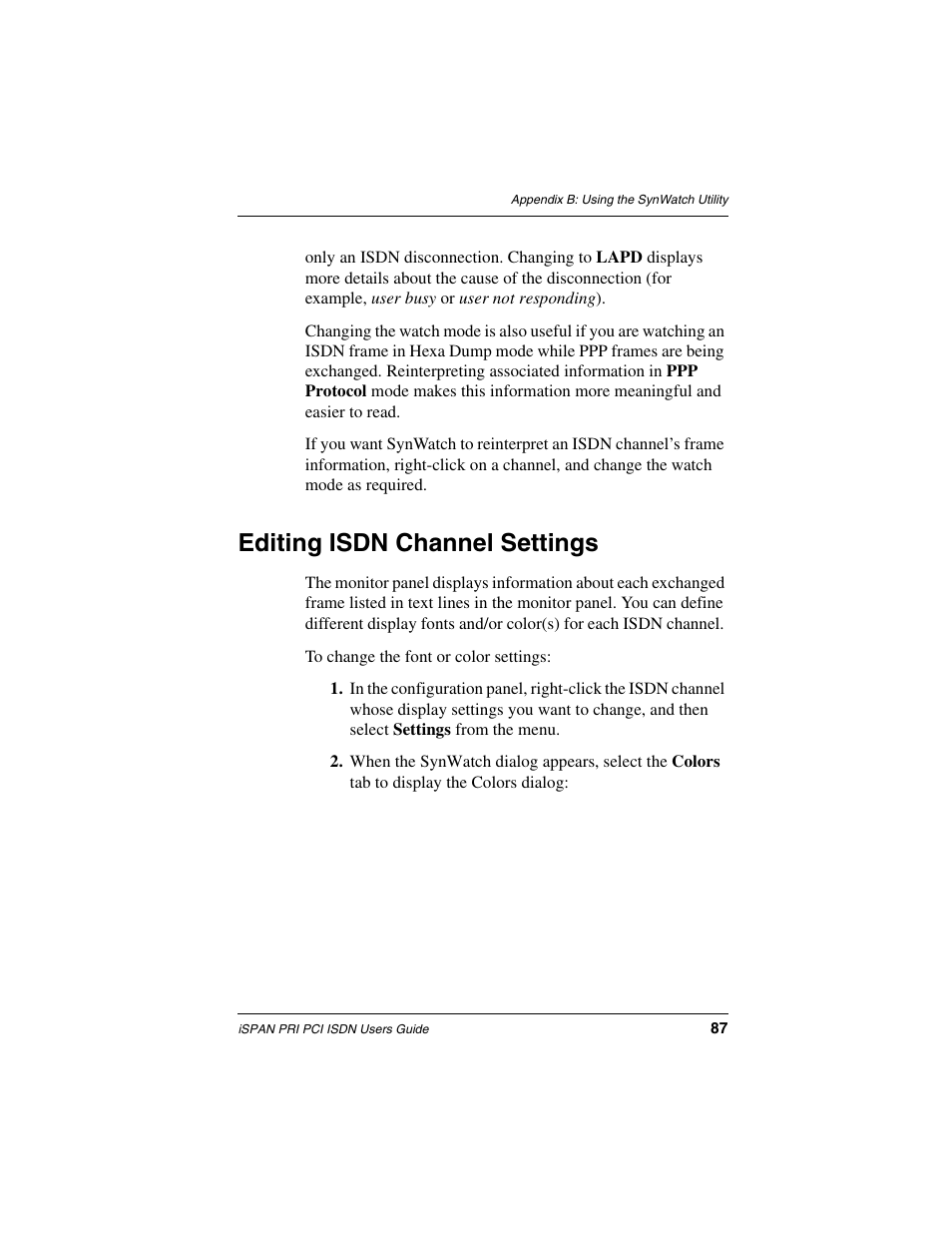 Editing isdn channel settings | Interphase Tech iSPAN 5535 PRI User Manual | Page 107 / 168