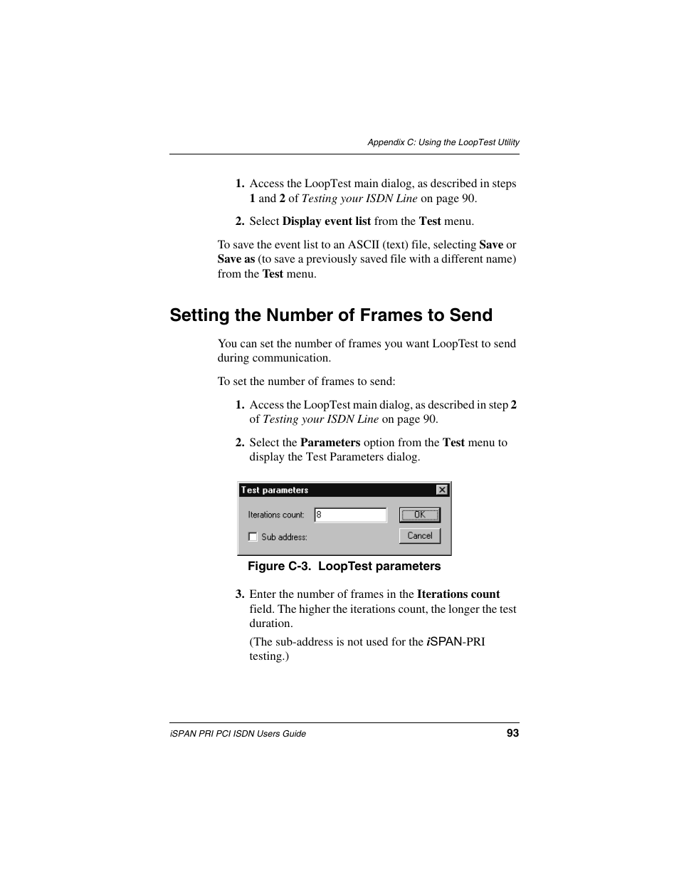 Setting the number of frames to send | Interphase Tech iSPAN 5535 PRI User Manual | Page 113 / 168