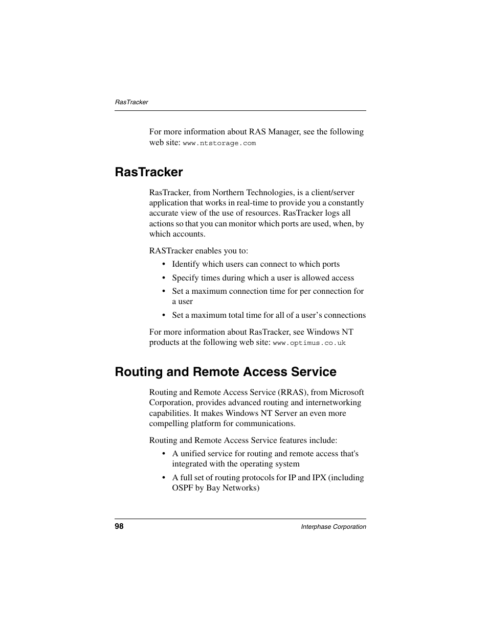 Rastracker, Routing and remote access service | Interphase Tech iSPAN 5535 PRI User Manual | Page 118 / 168
