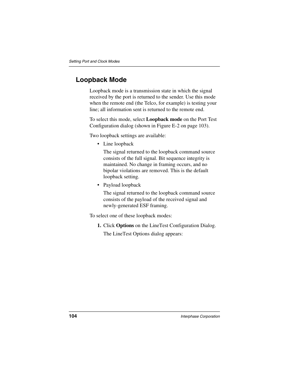 Loopback mode | Interphase Tech iSPAN 5535 PRI User Manual | Page 124 / 168