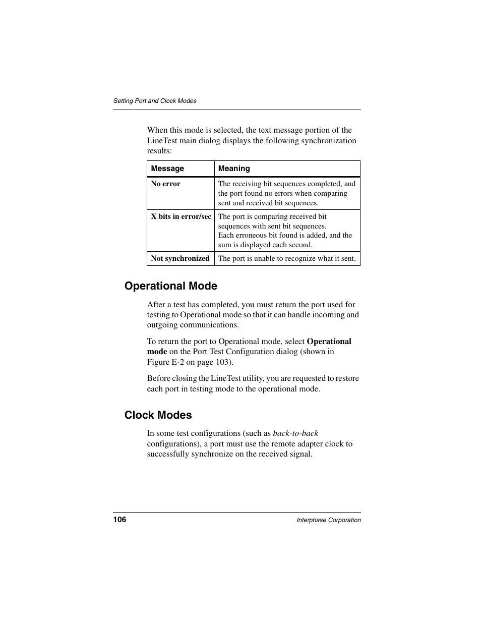 Operational mode, Clock modes | Interphase Tech iSPAN 5535 PRI User Manual | Page 126 / 168