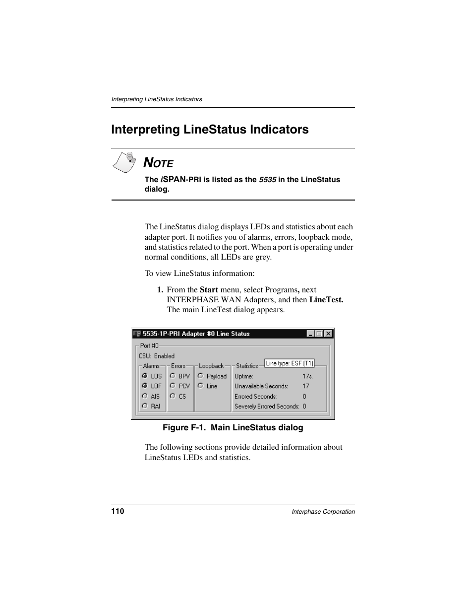 Interpreting linestatus indicators | Interphase Tech iSPAN 5535 PRI User Manual | Page 130 / 168