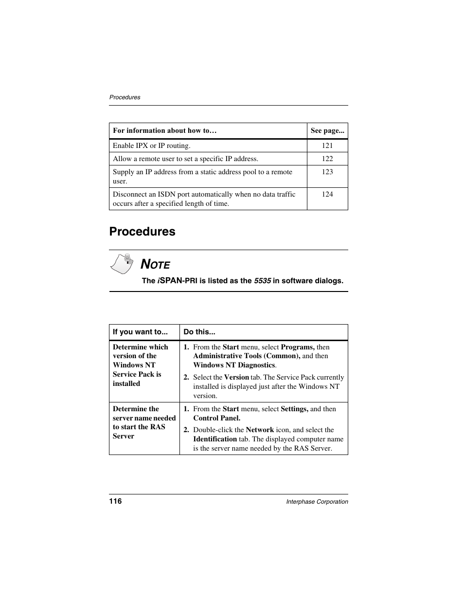 Procedures | Interphase Tech iSPAN 5535 PRI User Manual | Page 136 / 168