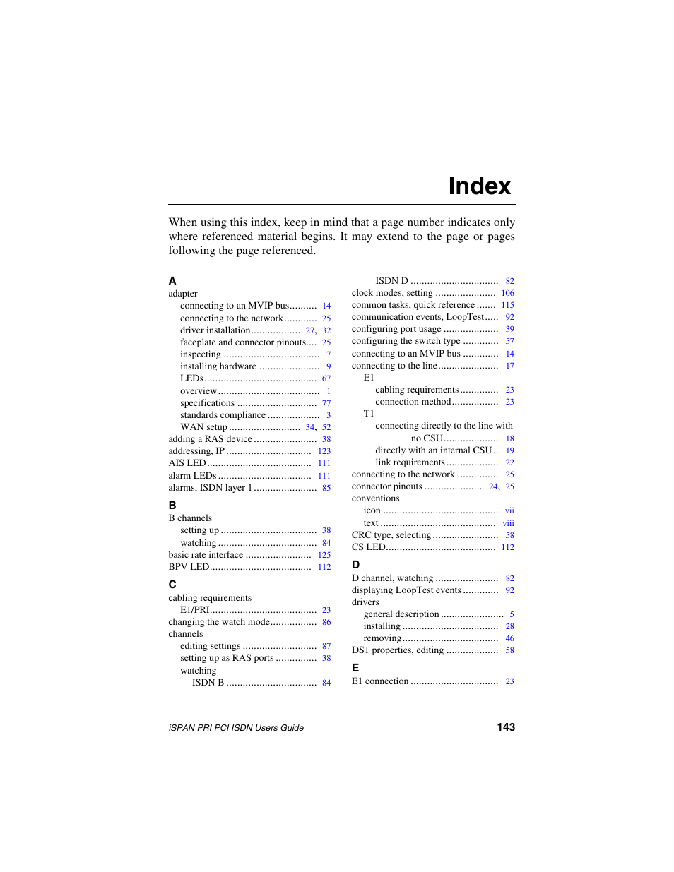 Index | Interphase Tech iSPAN 5535 PRI User Manual | Page 163 / 168