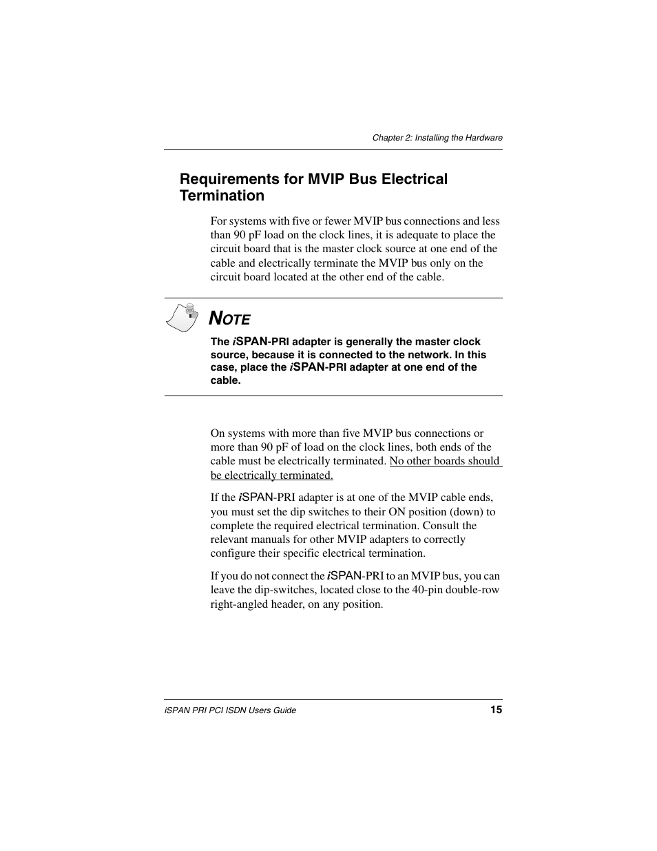 Requirements for mvip bus electrical termination | Interphase Tech iSPAN 5535 PRI User Manual | Page 35 / 168