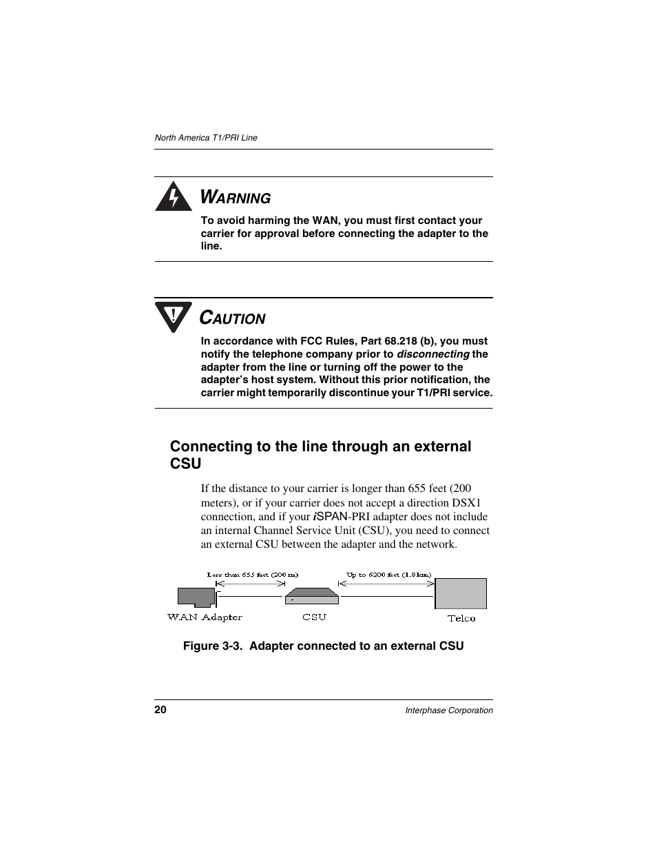 Connecting to the line through an external csu | Interphase Tech iSPAN 5535 PRI User Manual | Page 40 / 168