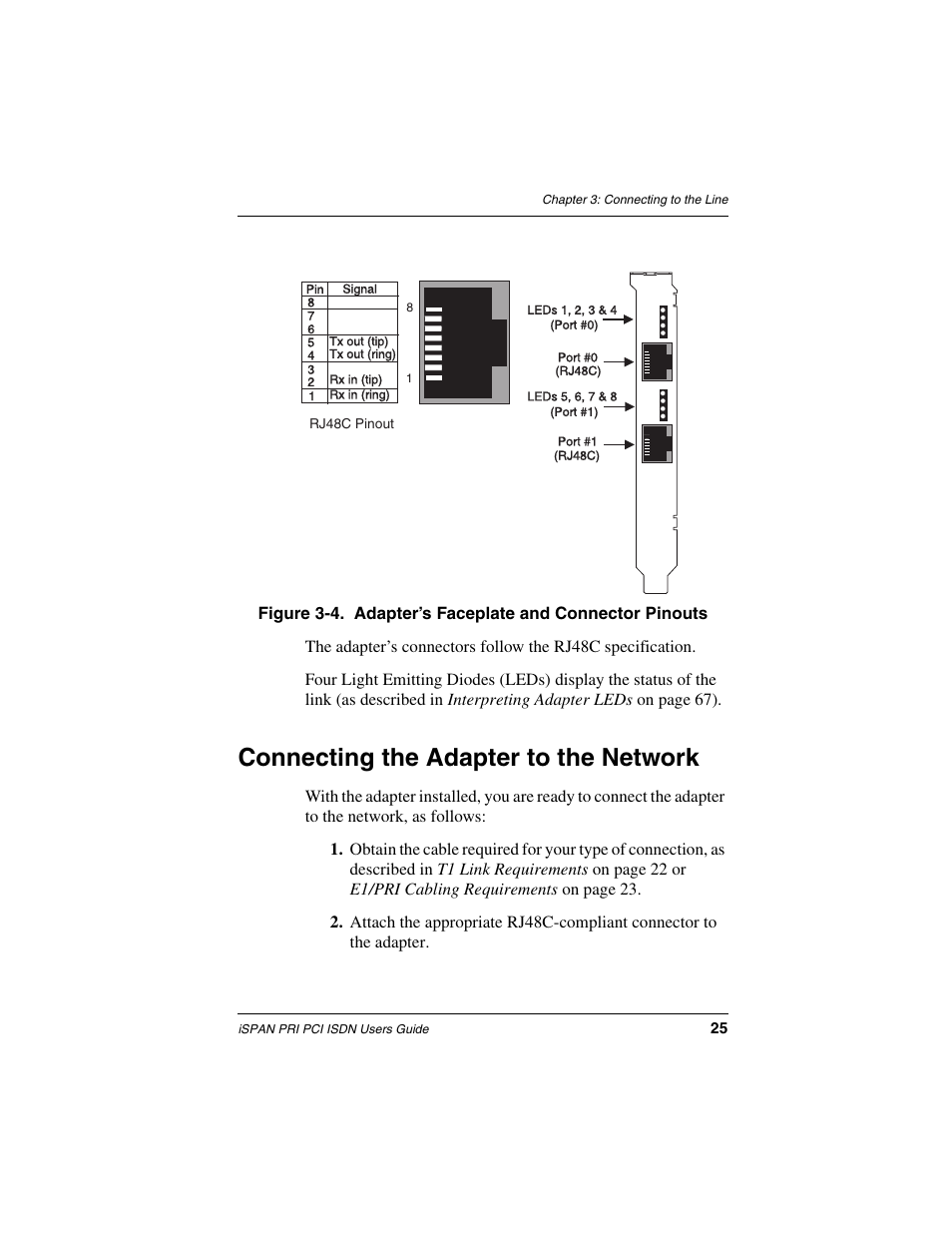 Connecting the adapter to the network | Interphase Tech iSPAN 5535 PRI User Manual | Page 45 / 168