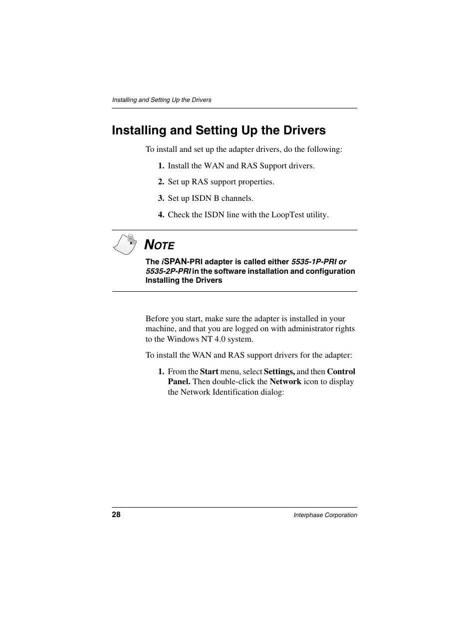 Installing and setting up the drivers | Interphase Tech iSPAN 5535 PRI User Manual | Page 48 / 168