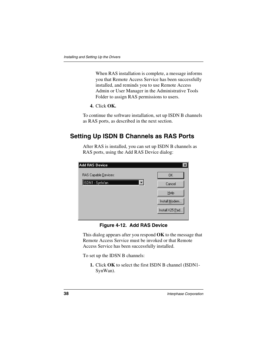 Setting up isdn b channels as ras ports | Interphase Tech iSPAN 5535 PRI User Manual | Page 58 / 168