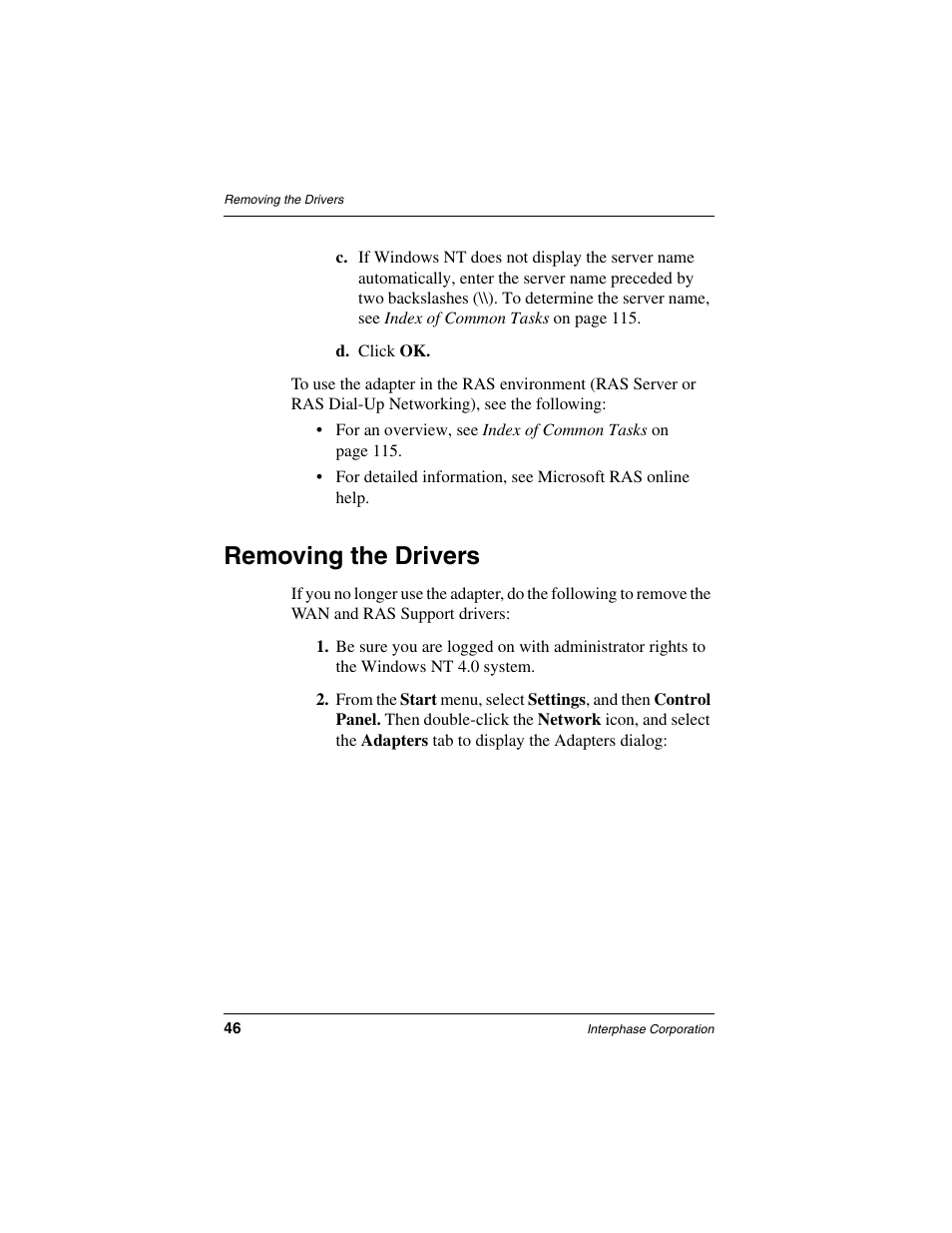 Removing the drivers | Interphase Tech iSPAN 5535 PRI User Manual | Page 66 / 168