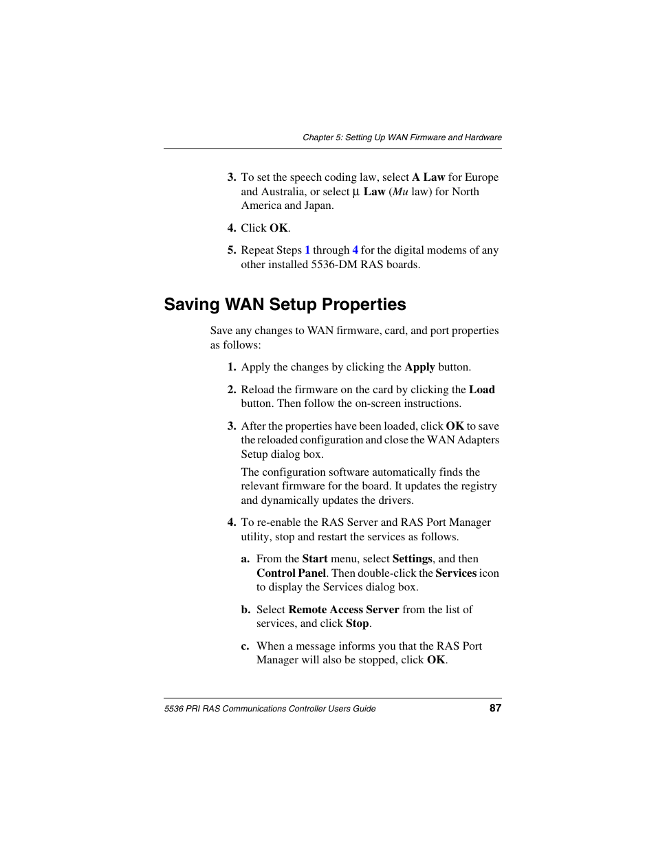 Saving wan setup properties | Interphase Tech RAS Communications Controller 5536 User Manual | Page 107 / 244