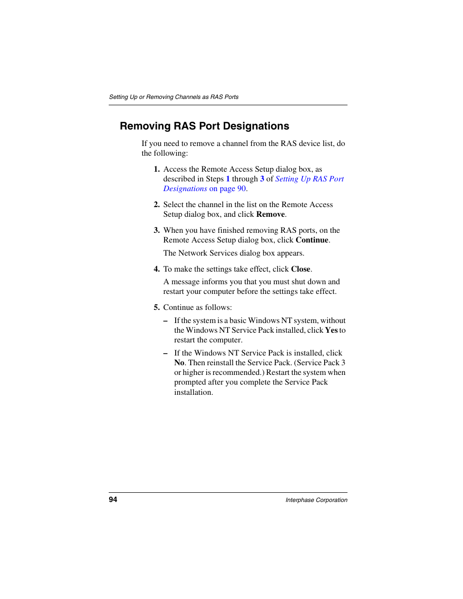 Removing ras port designations | Interphase Tech RAS Communications Controller 5536 User Manual | Page 114 / 244