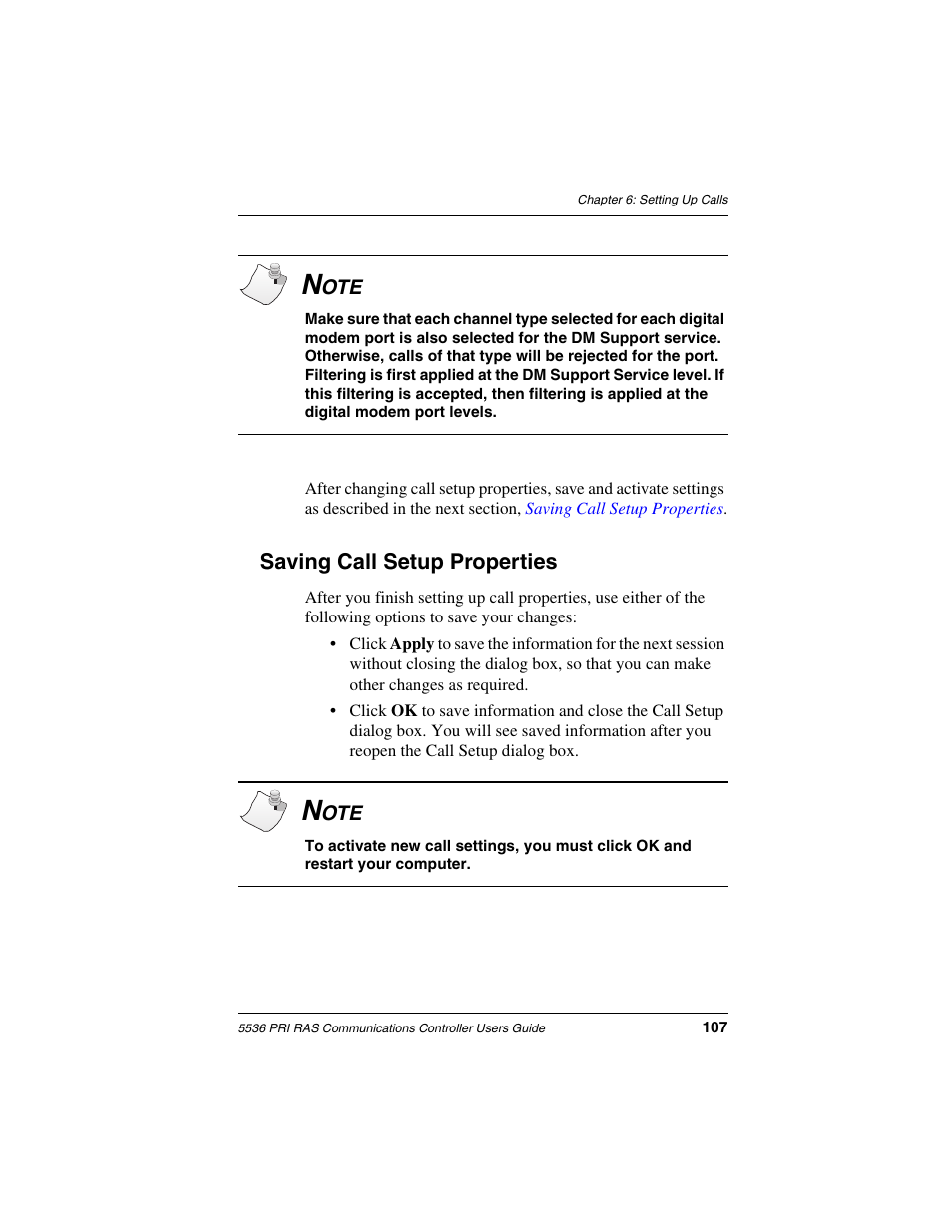 Saving call setup properties | Interphase Tech RAS Communications Controller 5536 User Manual | Page 127 / 244