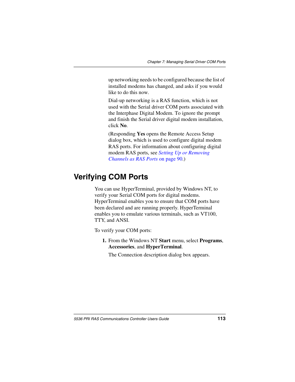 Verifying com ports | Interphase Tech RAS Communications Controller 5536 User Manual | Page 133 / 244