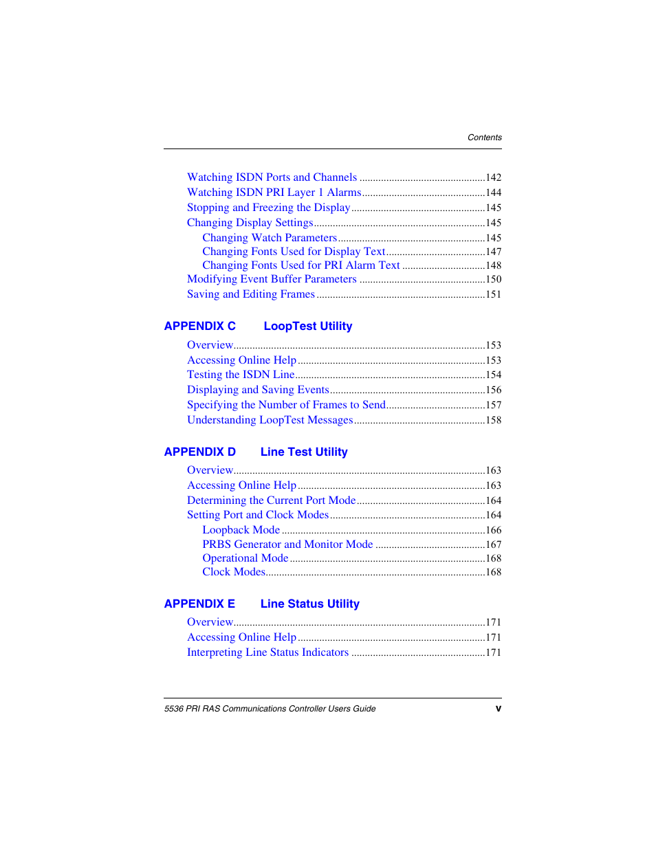 Appendix c looptest utility, Appendix d line test utility, Appendix e line status utility | Interphase Tech RAS Communications Controller 5536 User Manual | Page 15 / 244