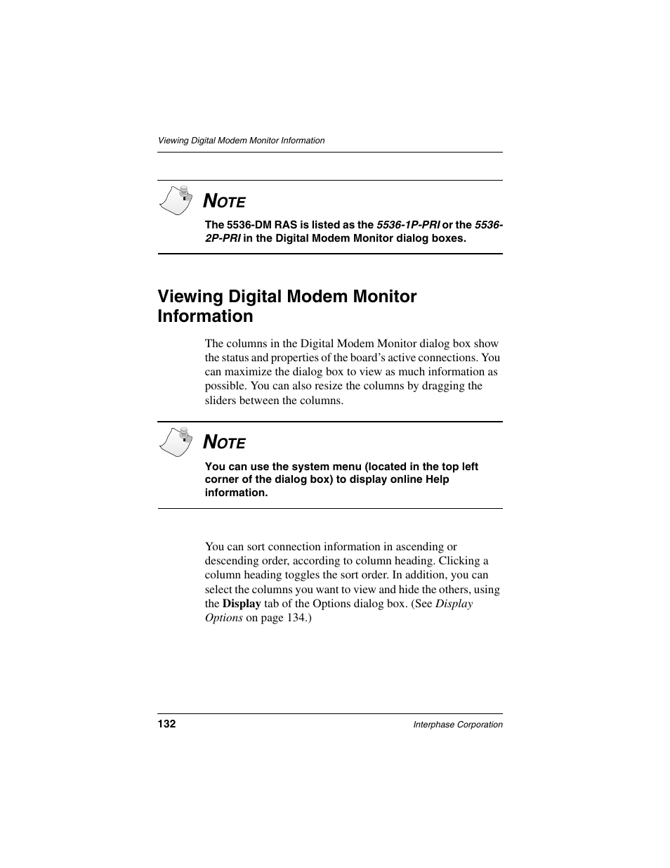 Viewing digital modem monitor information | Interphase Tech RAS Communications Controller 5536 User Manual | Page 152 / 244