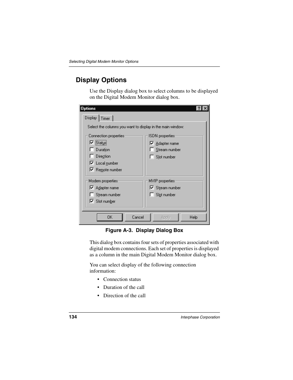 Display options | Interphase Tech RAS Communications Controller 5536 User Manual | Page 154 / 244