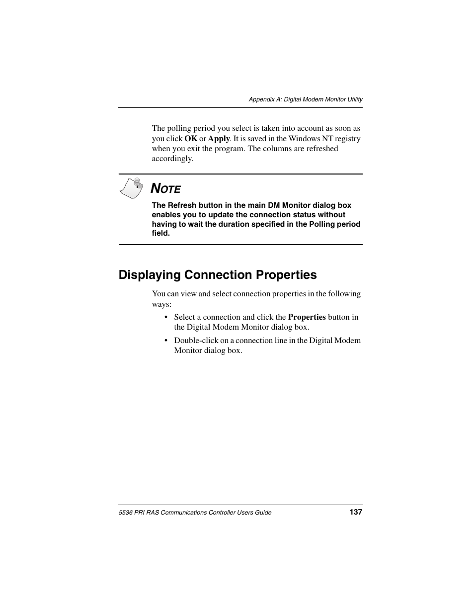 Displaying connection properties | Interphase Tech RAS Communications Controller 5536 User Manual | Page 157 / 244