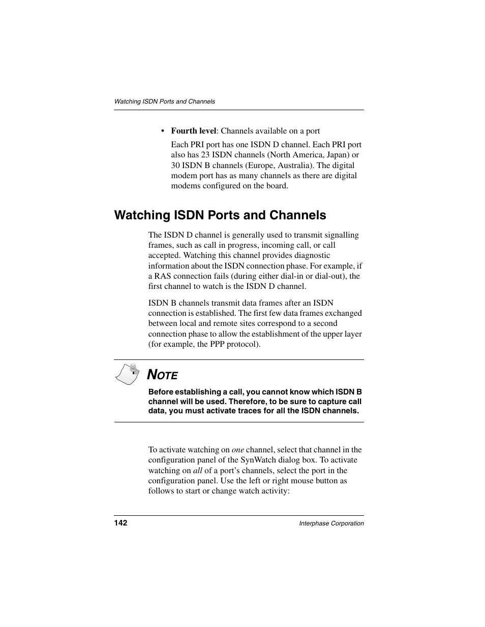 Watching isdn ports and channels | Interphase Tech RAS Communications Controller 5536 User Manual | Page 162 / 244