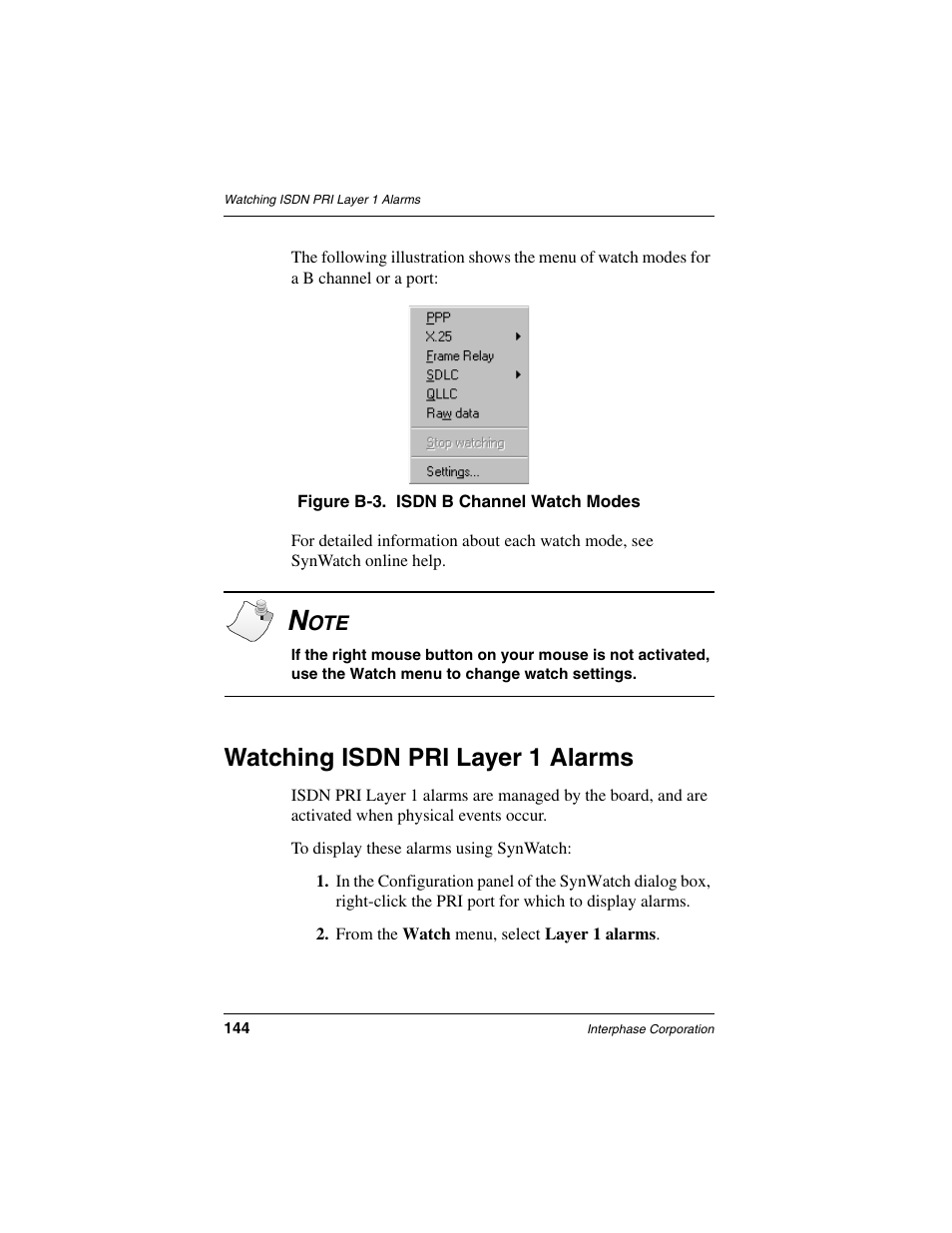 Watching isdn pri layer 1 alarms | Interphase Tech RAS Communications Controller 5536 User Manual | Page 164 / 244