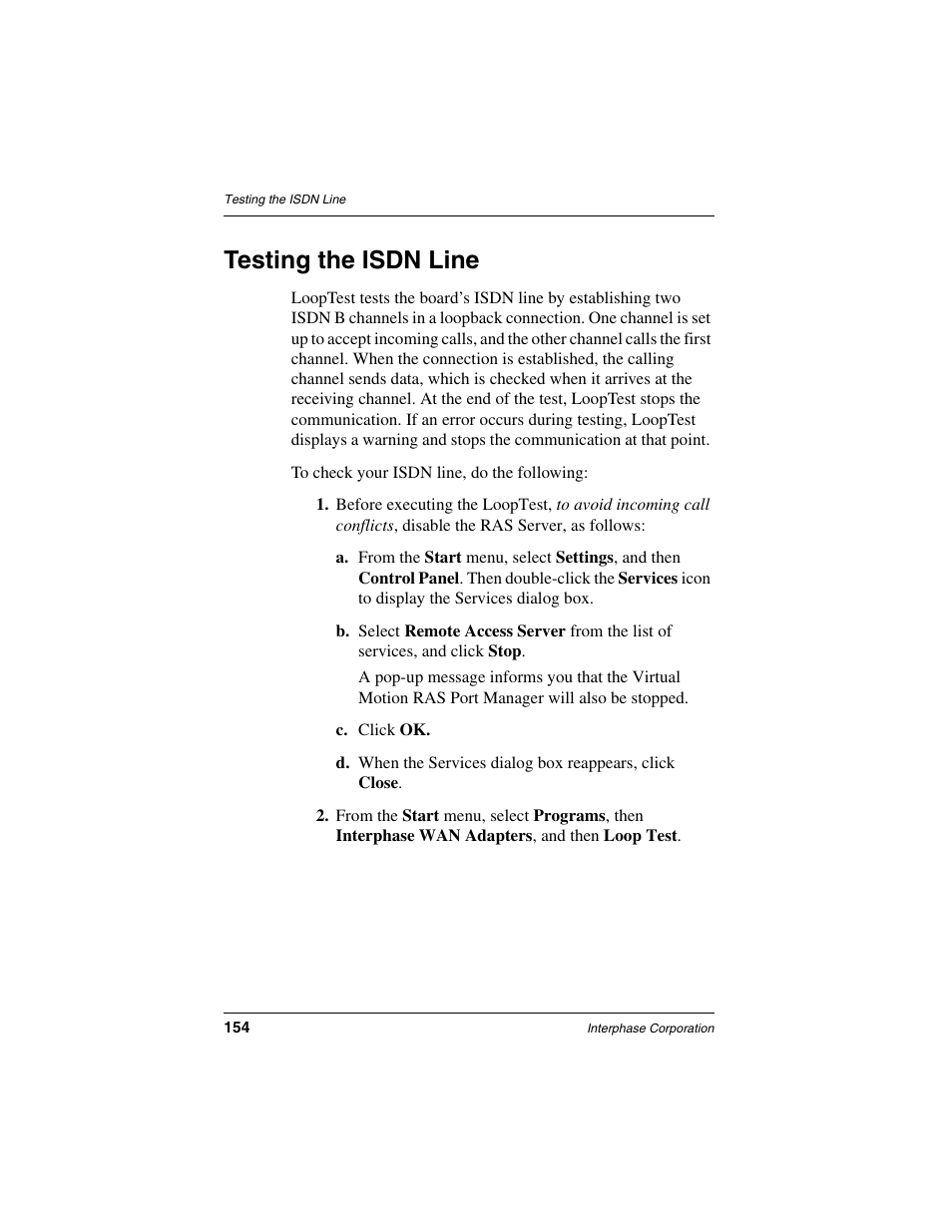 Testing the isdn line | Interphase Tech RAS Communications Controller 5536 User Manual | Page 174 / 244